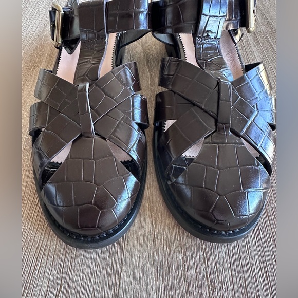J. Crew Winona Fisherman Sandals in Croc-Embossed Leather Dark Brown 10 NWB - Picture 4 of 11